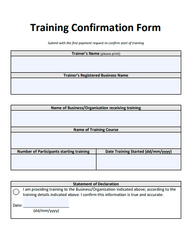 training confirmation form template