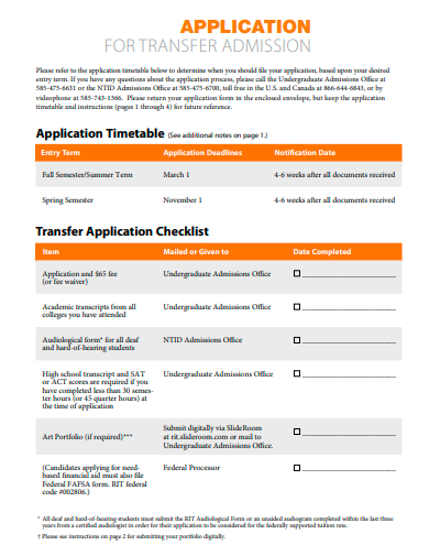 transfer admission application template