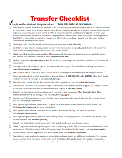 transfer checklist template