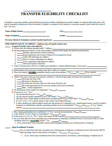 transfer eligibility checklist template