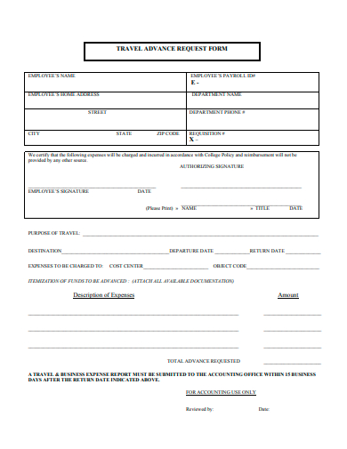 travel advance request form template