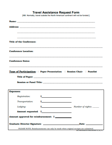 travel assistance request form template