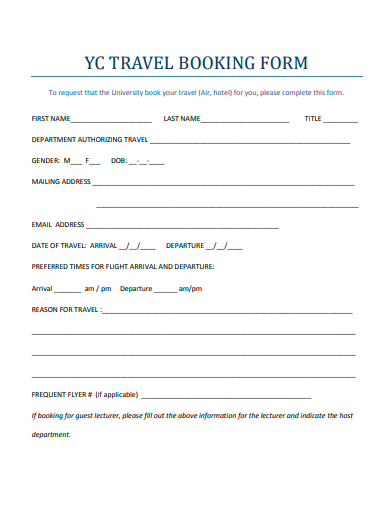 travel booking form template
