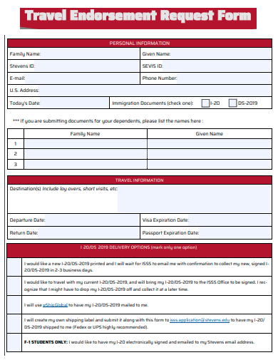 travel endorsement request form template