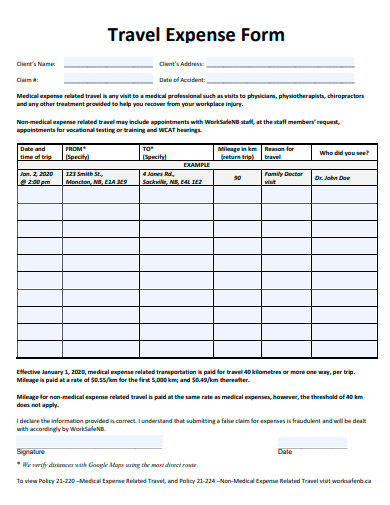 travel expense form template