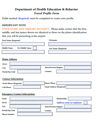 travel profile form template