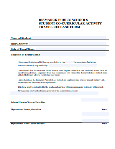 travel release form template