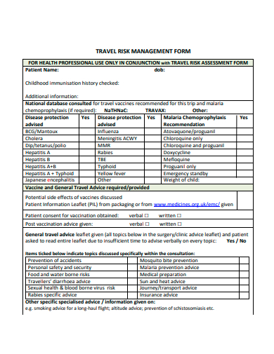 travel risk management form template