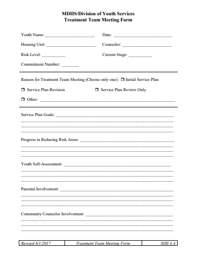 treatment team meeting form template