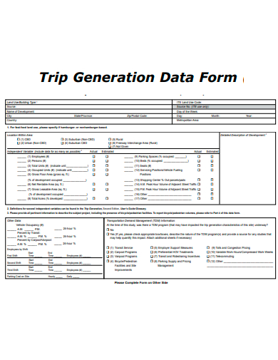 trip generation data form template