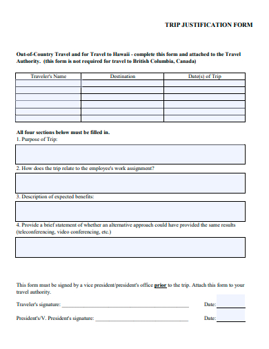 trip justification form template