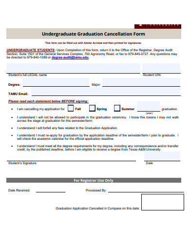 undergraduate graduation cancellation form template