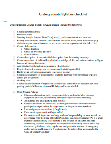 undergraduate syllabus checklist template