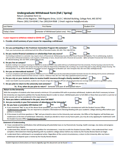 undergraduate withdrawal form template