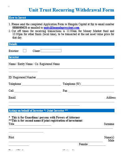 unit trust recurring withdrawal form template