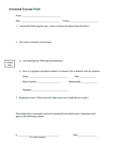 universal excuse form template