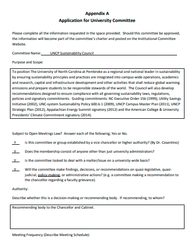 university committee application template
