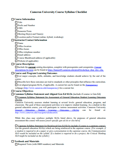 university course syllabus checklist template