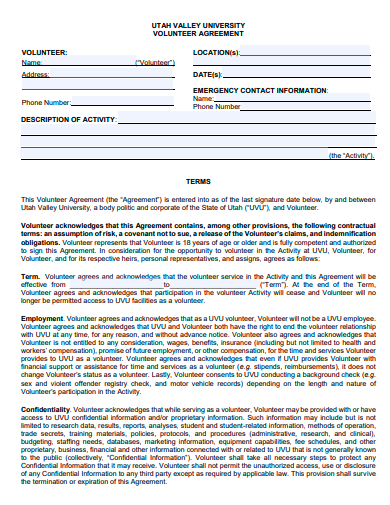 university volunteer agreement template