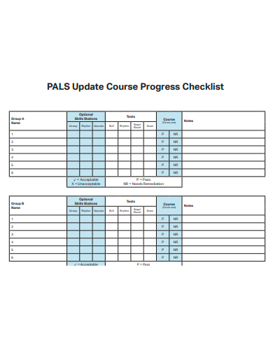update course progress checklist template