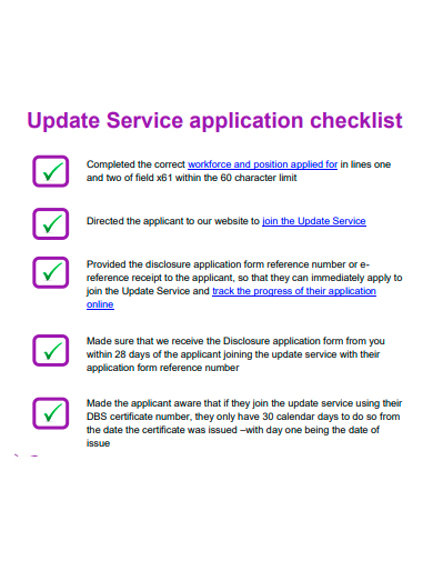 update service application checklist template
