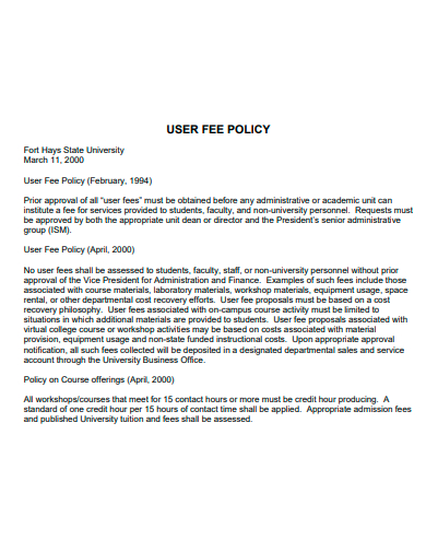 user fee policy template