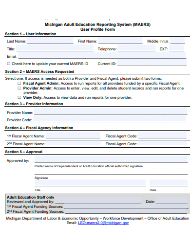 user profile form template