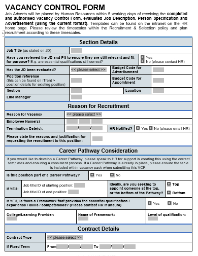 vacancy control form template