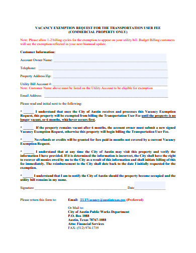 vacancy exemption request form template