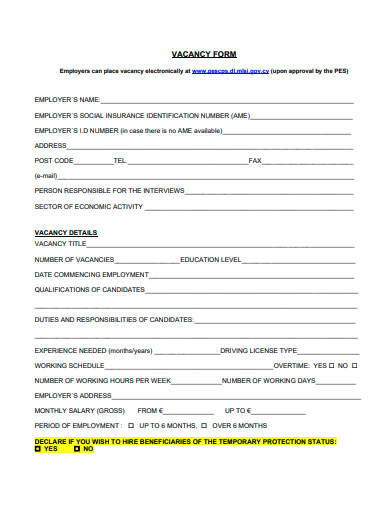 vacancy form template