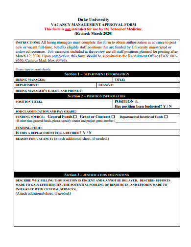 vacancy management approval form template