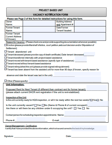 vacancy notification form template