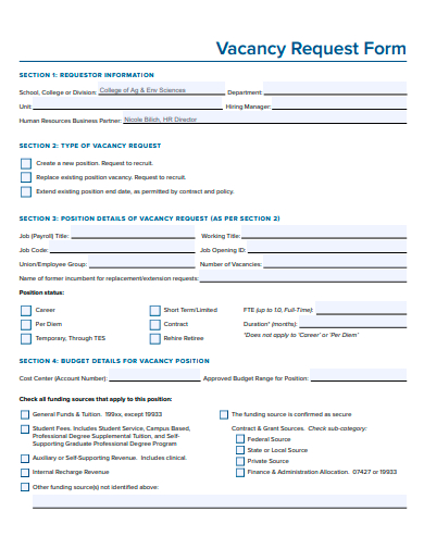 vacancy request form template
