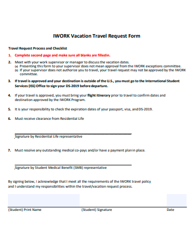 vacation travel request form template