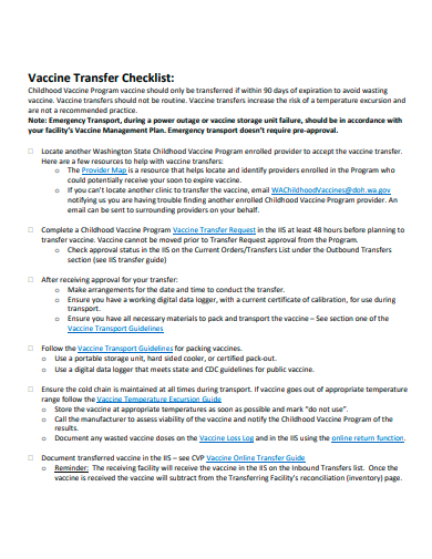 vaccine transfer checklist template