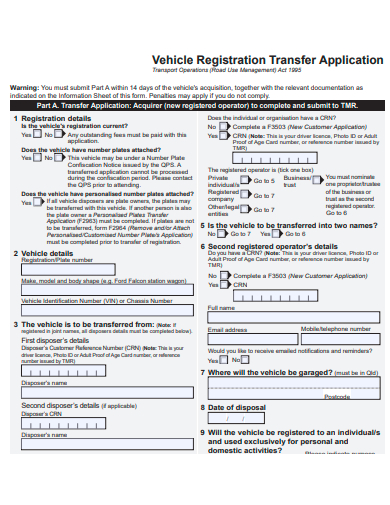 vehicle registration transfer application template