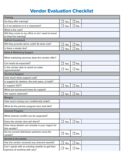 vendor evaluation checklist template