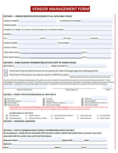 vendor management form template