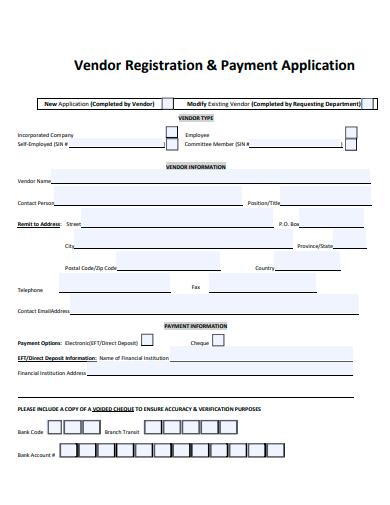 vendor registration and payment application template