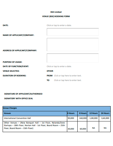 venue booking form template