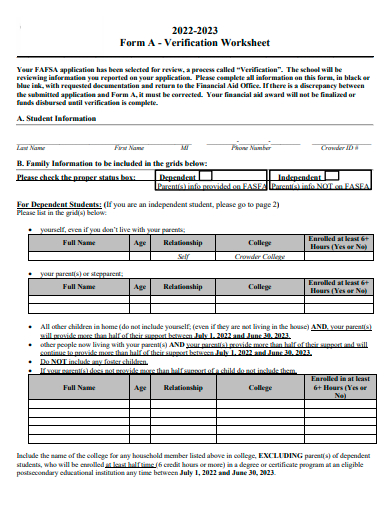 verification worksheet form template