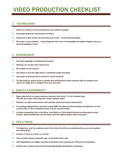 video production checklist template