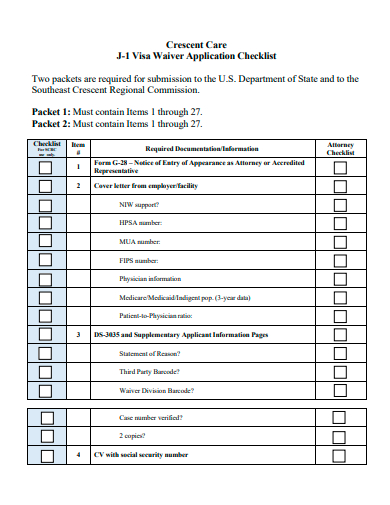 visa waiver application checklist template