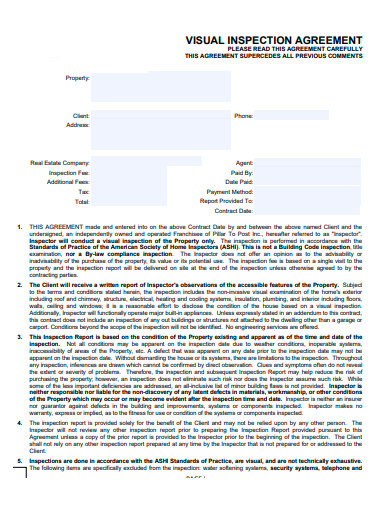 visual inspection agreement template
