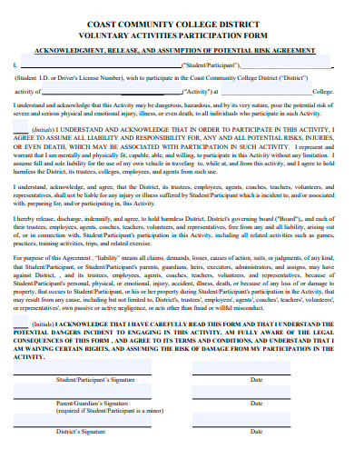 voluntary activities participation form template