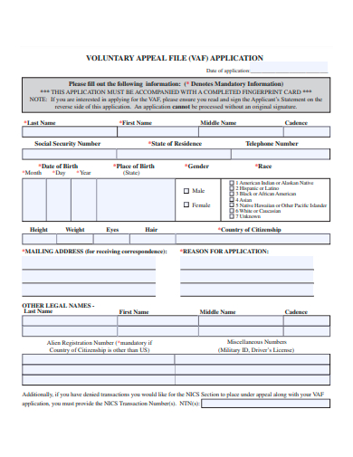 voluntary appeal file application template