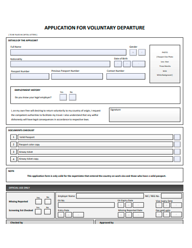 voluntary departure application template