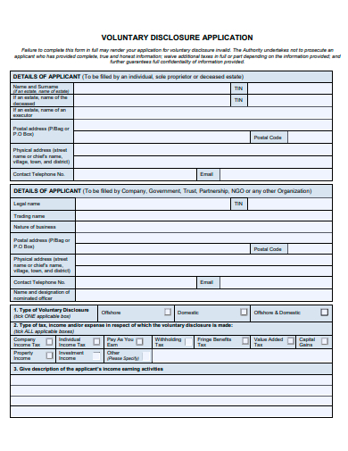 voluntary disclosure application template
