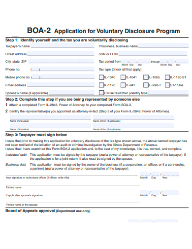 voluntary disclosure program application template