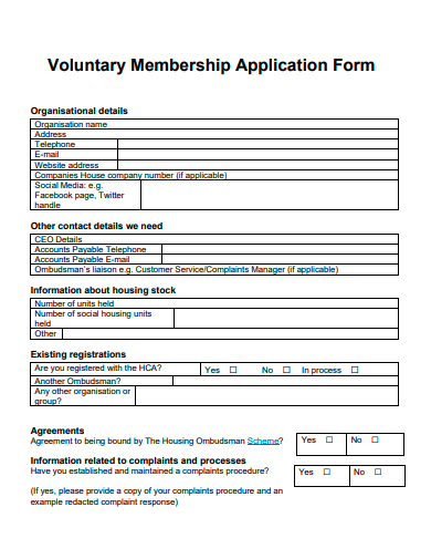 voluntary membership application form template